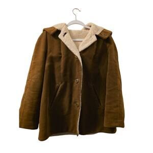 Vtg 70s Montoro Suede Faux Sherling Hooded Jacket Brown Betty Rose M Retro